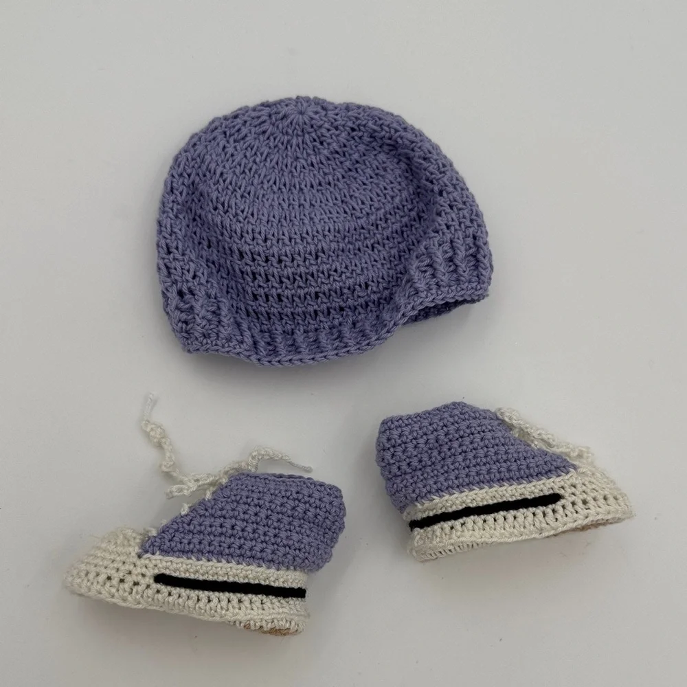 Purple and Cream Crochet Baby Set